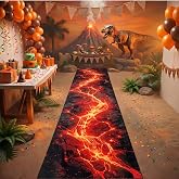 Breling 1 Pcs 9.8x2.3 ft Volcano Lava Aisle Runner Dinosaur Party Decor | Party Floor Aisle Cover, Jungle Hawaiian Luau Backdrop, Tablecloth, for Birthday Decor, for Kids