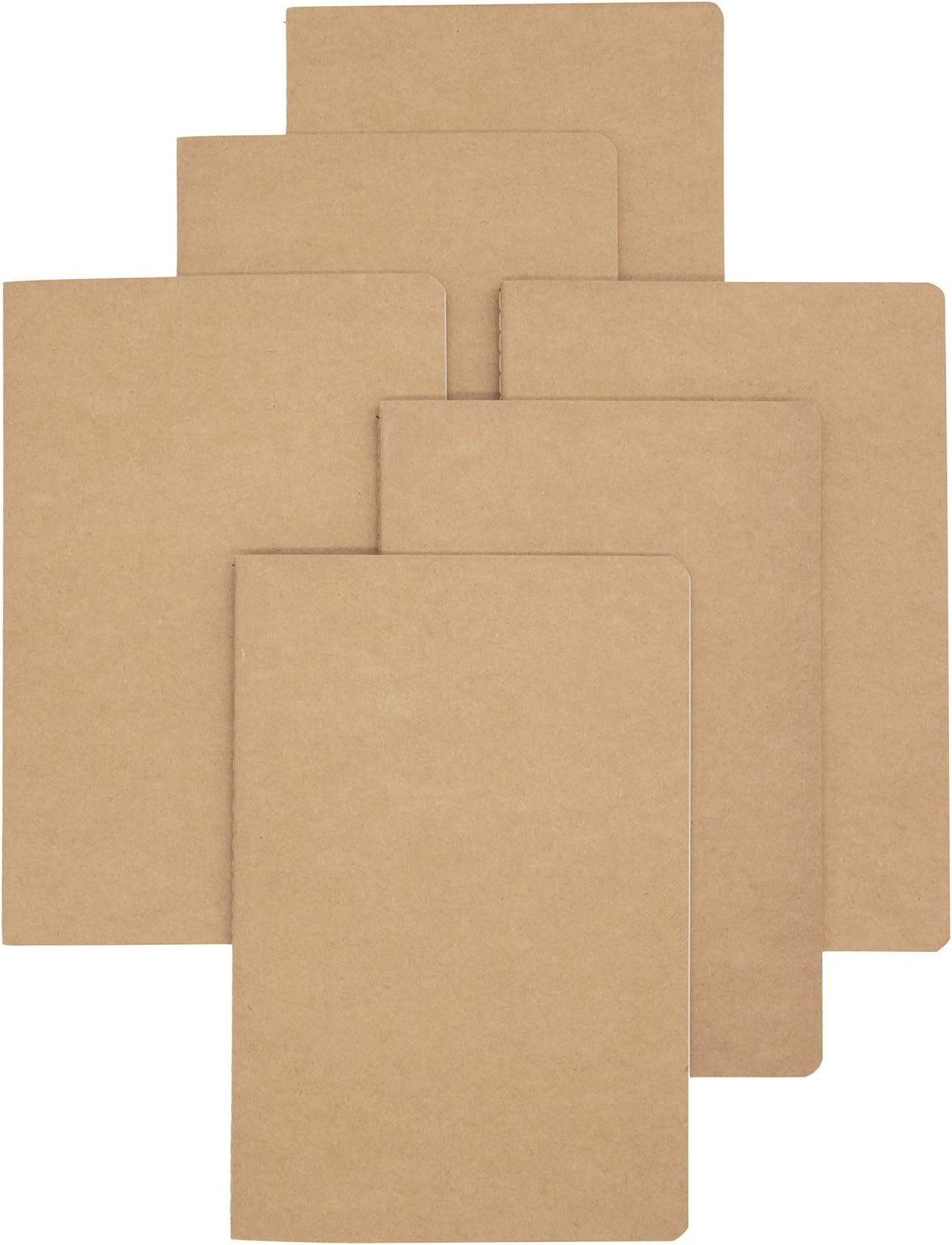 Kraft Journal Notebook Diary - Set of 6 - A5 - Kraft Brown Soft Cover - 60 pages (Square Grid)