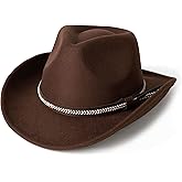 EOGIMI Men & Women's Classic Wide Brim Western Felt Cowboy Cowgirl Hat with Belt Buckle