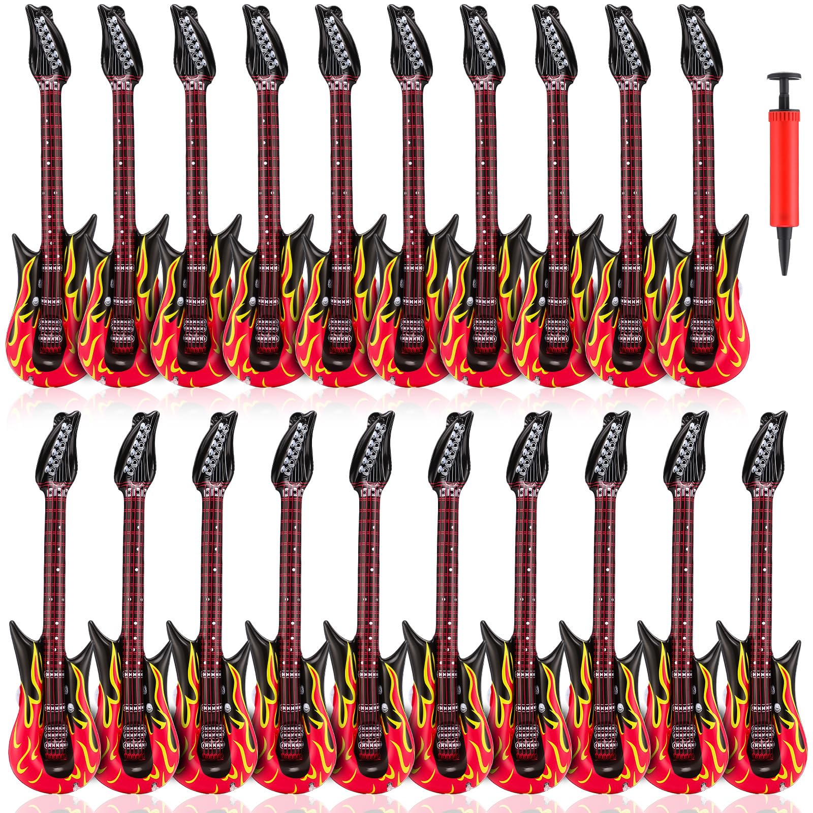 Photo 1 of Gemscream 21 Pcs Inflatable Guitar for Parties 35 Inch Red Color Hot Fiery Flame Rock Blow Guitars with a Pump Rock Instrument DJ for 80s 90s Party Carnival Decorations (Single Style)