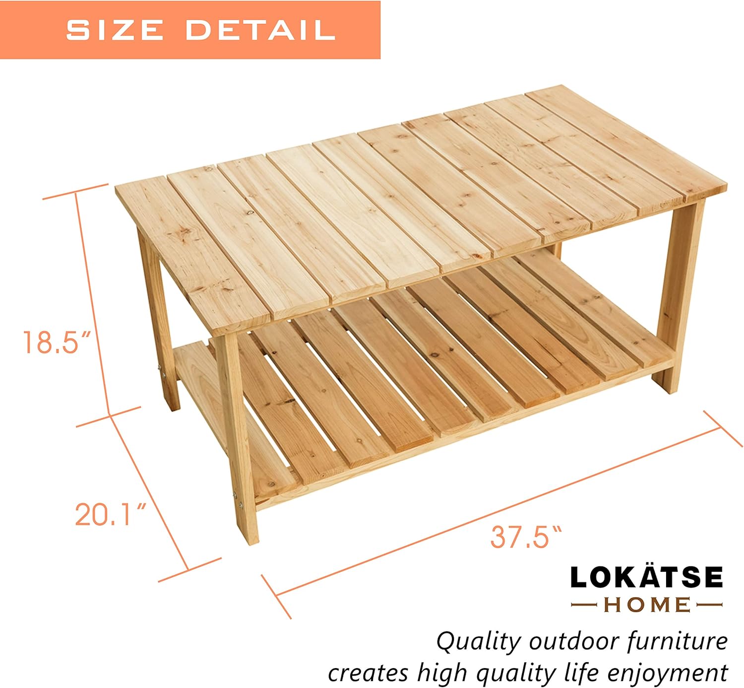 LOKATSE HOME Outdoor Coffee Table Natural Wood Patio Furniture with 2-Shelf Storage Organizer : Garden & Outdoor