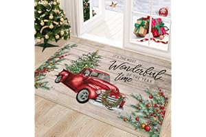 Pauwer Christmas Door Mat Indoor Entrance 32"x48" Soft Welcome Mats for Front Door Ultra Thin Christmas Tree Door mat Washable Entryway Rugs Non Slip Runner Rugs for Kitchen Outdoor Christmas Decor