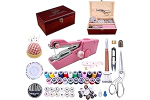 BRIGHTLYLIT Handheld Sewing Machine, with Elegant Wooden Sewing Box and 153-Piece Sewing Kit, Mini Portable Cordless Hand Held Stitching Machine, Perfect for Adults, Beginners, and Quick Home Repairs