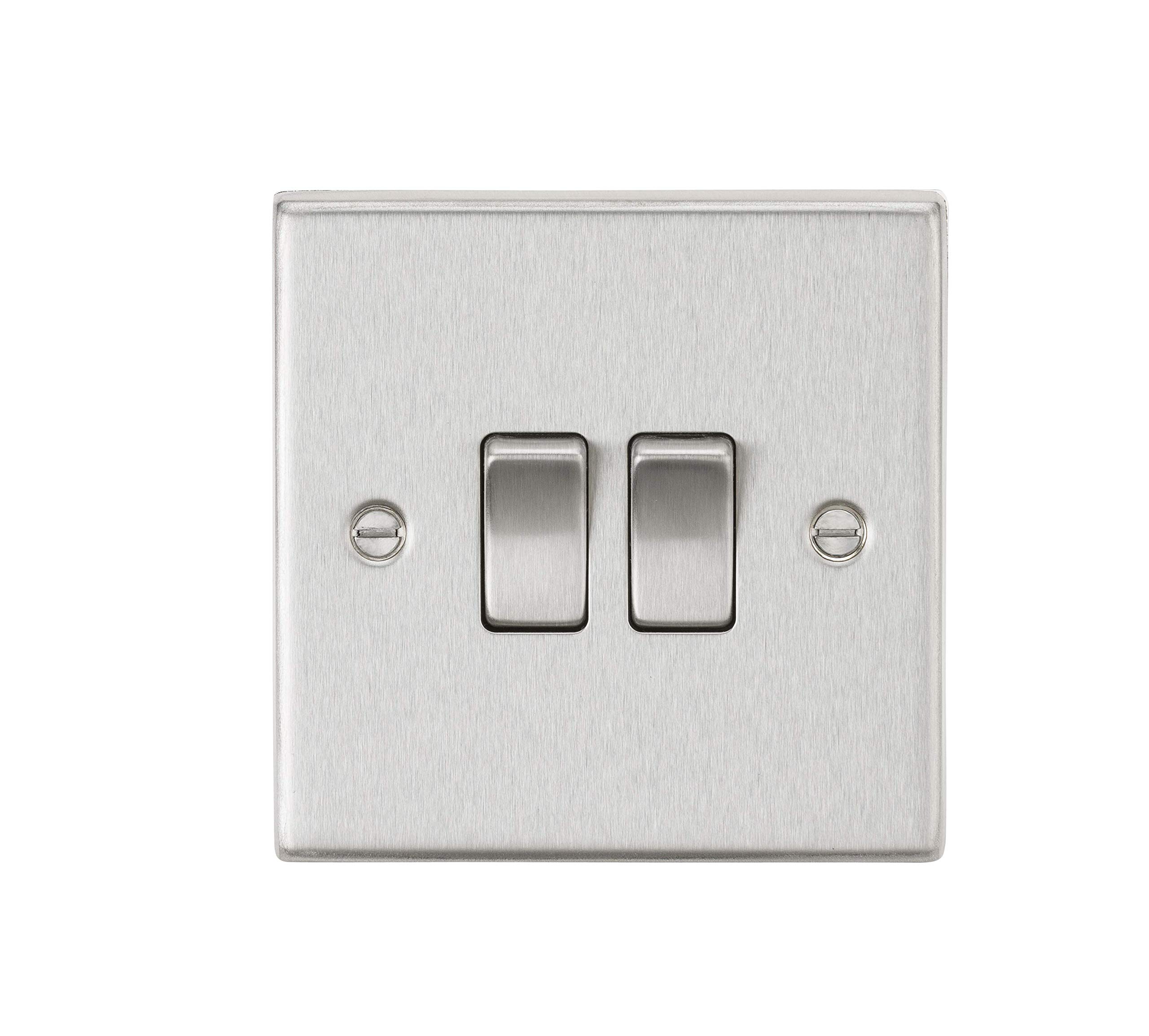Knightsbridge CS3BC 10AX 2G 2-Way Plate Switch - Square Edge Brushed Chrome, 10.5 mm*89.0 mm*89.0 mm