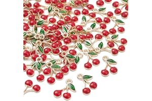 KitBeads 100pcs Red Cherry Charms Enamel Food Cute Fruit Charms Mini Cherry Fruit Dangle Charms for Jewelry Making Bracelets Necklace Earrings