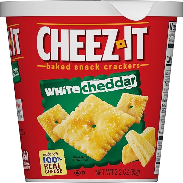 CHEEZ-IT BAKED SNACK CHEESE CRACKERS IN A CUP, WHITE CHEDDAR, SINGLE SERVE, 2.2 OZ