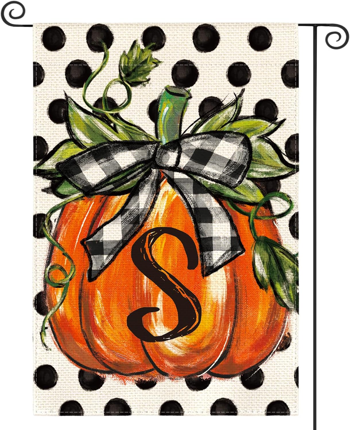 Flags - AVOIN colorlife Fall Monogram Letter S Garden Flag Polka Dot Pumpkin 12x18 Inch Double Sided Outside, Small Burlap Family Last Name Initial Yard Decoration