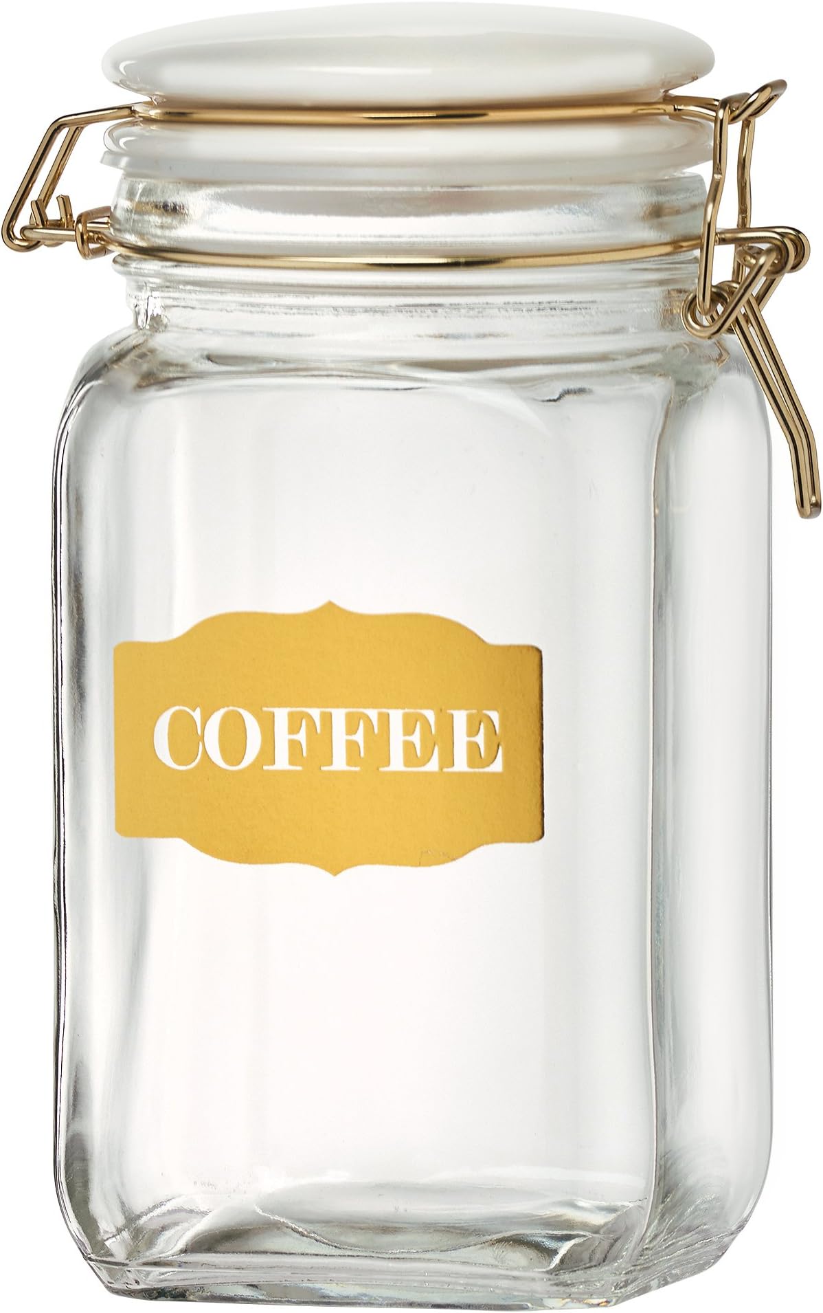 Amici Home, , Sunrise Collection Coffee Glass Hermetic Preserving Storage Canister, Food Safe, Gold Metal Clips, 54 Ounces