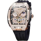 OLEVS Skeleton Watches for Men Automatic Original Imported Movement Watch | Gold/Green Mens Watches &ndash; Mechanical Self-Winding,Sapphire Diamond Accents,Luxury Gift Choice