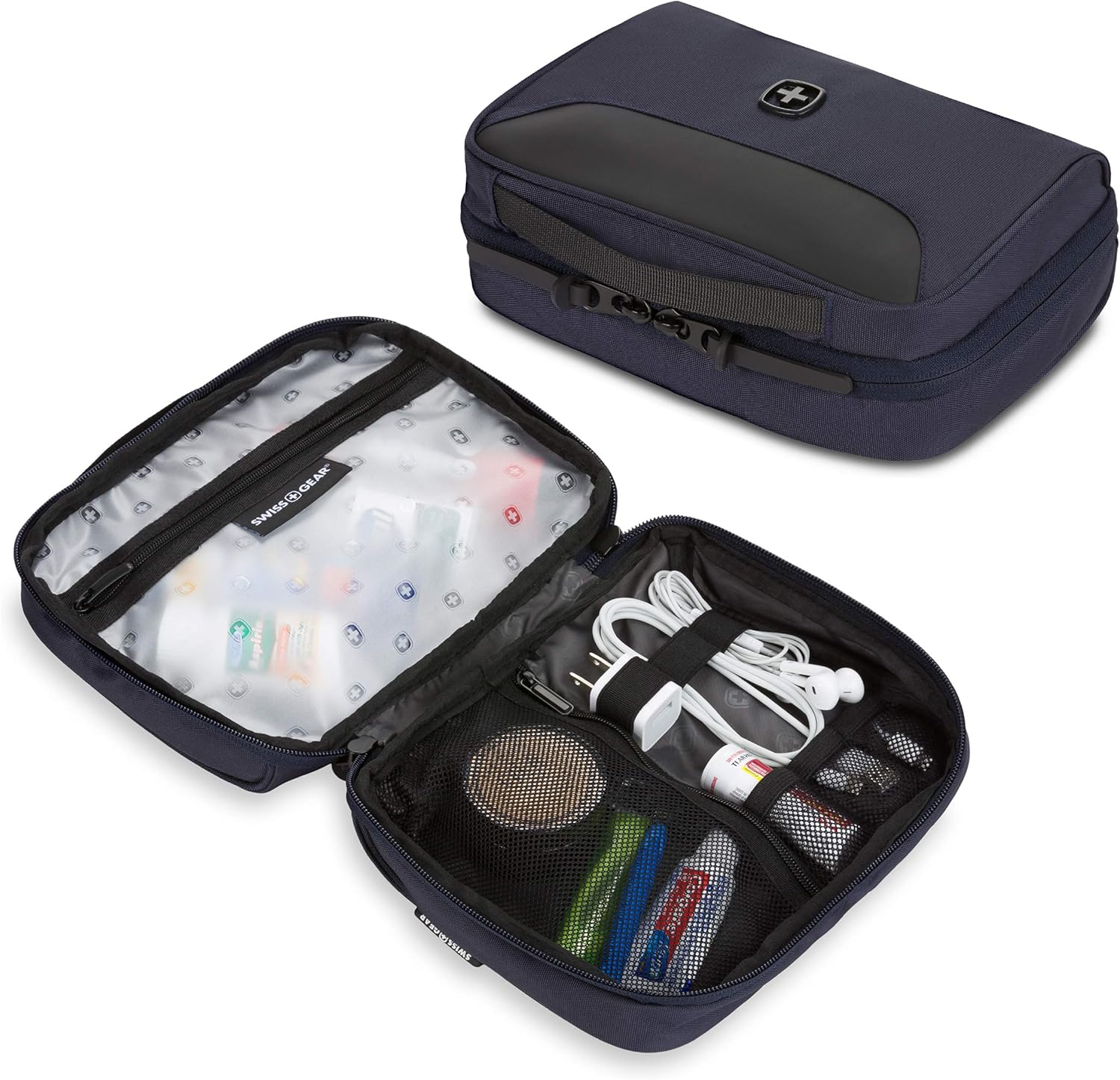 SWISSGEAR Toiletry Bag and Cord Organizer | Travel Tech Wire Case | Water Resistant | Zipper Closure – Navy