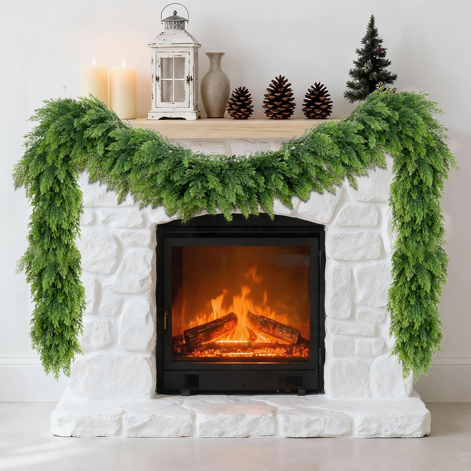 Photo 1 of 9FT Realistic Christmas Cedar Garland, Artificial Christmas Garland Real Touch Greenery Faux Pine Garlands, Xmas Decorations Indoor Outdoor