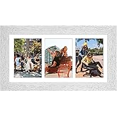Gaevuian 8x16 Picture Frame Display 3 opening Picture Frame 5x7 Collage,Multi Photo Frame with Mat,Plexiglass,Horizontal and Vertical Formats for Wall Decor,Distressed White Wood Grain