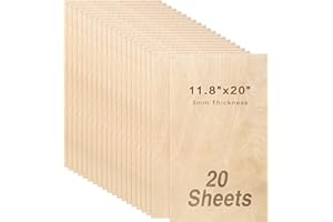 TX LITEART Baltic Birch Plywood 1/8x11.8x20 Inch 3 mm Thickness Wood for Laser Cutting and DIY Crafts Rectangle Wood Sheet - 20 Pack
