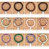 Tondiamo 12 Pcs Staff Employee Appreciation Gifts for Women Thank You Bracelets Inspirational Cards Bulk Natural Stone Bracelets for Teacher Coworker Employee Staff(Appreciation)