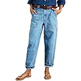 Flamingals Straight Leg Jeans for Women Mid Rise Roll Hem Patch Pocket Seam Detail 90s Casual Jeans Without Belt