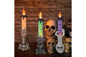 HIMAWEEK Halloween Decorations 3 Pack Skeleton Hands Hold Lighted Candle Stakes Skeleton Resin Ornaments Battery Operated Light Up for Halloween Indoor Outdoor Garden Decor