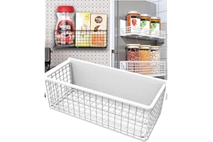 LIFEFAN Pegboard Baskets Magnetic Basket Peg Board Organizer Accessories Magnetic Wire Metal Basket (White-High)