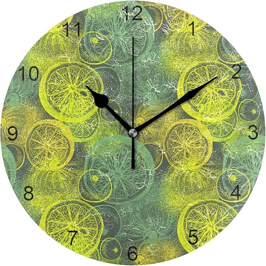 Amazon Com Naller Amazing Lemon Pattern Citrus For Office Bedroom Kitchen Living Room Silent Non Ticking Wall Clock Personality Home Decoration Round 10 Inches Home Kitchen