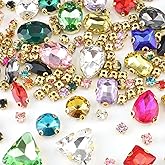 KeAan 130 PCS Sew on Rhinestones Mixed Shapes Glass .Mixed Rhinestones Sew on Crystals for Crafts Metal Flatback Claw Gemstones for Jewelry Making ,Clothes, Garments, Dress, Earring, Belt and Shoes