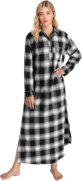 Latuza Women S Plaid Flannel Nightgowns Full Length Sleep Shirts