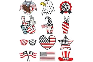 YAVERON 12Pcs Independence Day Iron on Patches 4th of July Patriotic Embroidered Decorations Patches American Flag Patch Applique for Clothing Hat Jeans Backpack