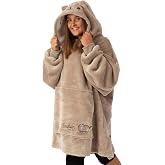 Pusheen Womens Wearable Hooded Blanket | Ladies Embroidered Cat Fleece Hoodie in Brown | Cozy Pullover Loungewear
