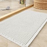 tchdio Waffle Bath Mat Rug, Super Absorbent Non Slip Bath Mats for Bathroom Mat Ultra Soft Bathmat Machine Washable Bath Rugs with Tassels, Bath Rugs for Bathroom Floor Beside Tub, 17" x 24", White
