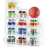 12 Pack Thicken &amp; Sturdy Clear Shoe Storage Organizer with Magnetic Door, Shoe Boxes Clear Plastic Stackable for Closet, Shoe Rack for Sneaker Boot Container, Shoe Cabinet Fit up to US Size 12