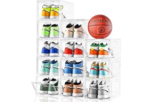 STEBOPUM 12 Pack Thicken & Sturdy Clear Shoe Storage Organizer with Magnetic Door, Shoe Boxes Clear Plastic Stackable for Closet, Shoe Rack for Sneaker Boot Container, Shoe Cabinet Fit up to US Size 12