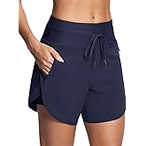 ISEEGZ Womens 5.5" Swim Shorts High Waisted Board Shorts with Pockets Quick Dry UPF 50+ Beach Shorts with Liner