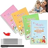 Yezow Magic Practice Copybook for Kids, Magic Calligraphy That Can Be Reused,Magical Handwriting Workbooks Practice Copybook for Preschoolers Kindergarten(4Book + Pen Set)