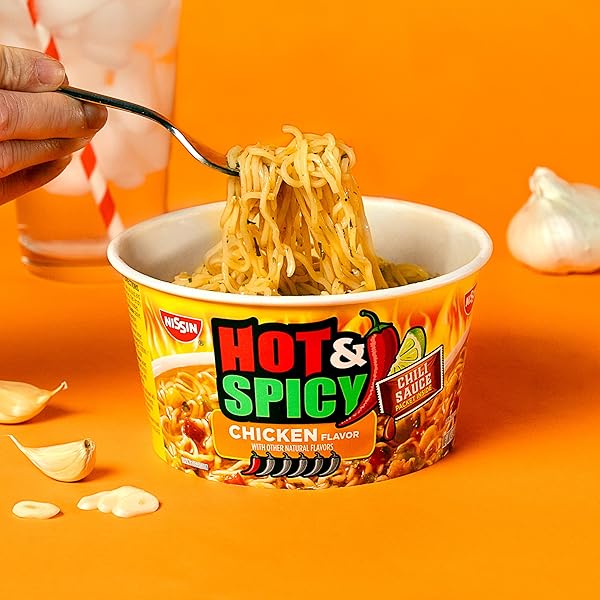 NISSIN HOT & SPICY RAMEN NOODLE SOUP, CHICKEN, 3.32 OUNCE (PACK OF 6)