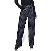 Karl Lagerfeld Womens Wide Leg with Chain Belt Stripe Denim