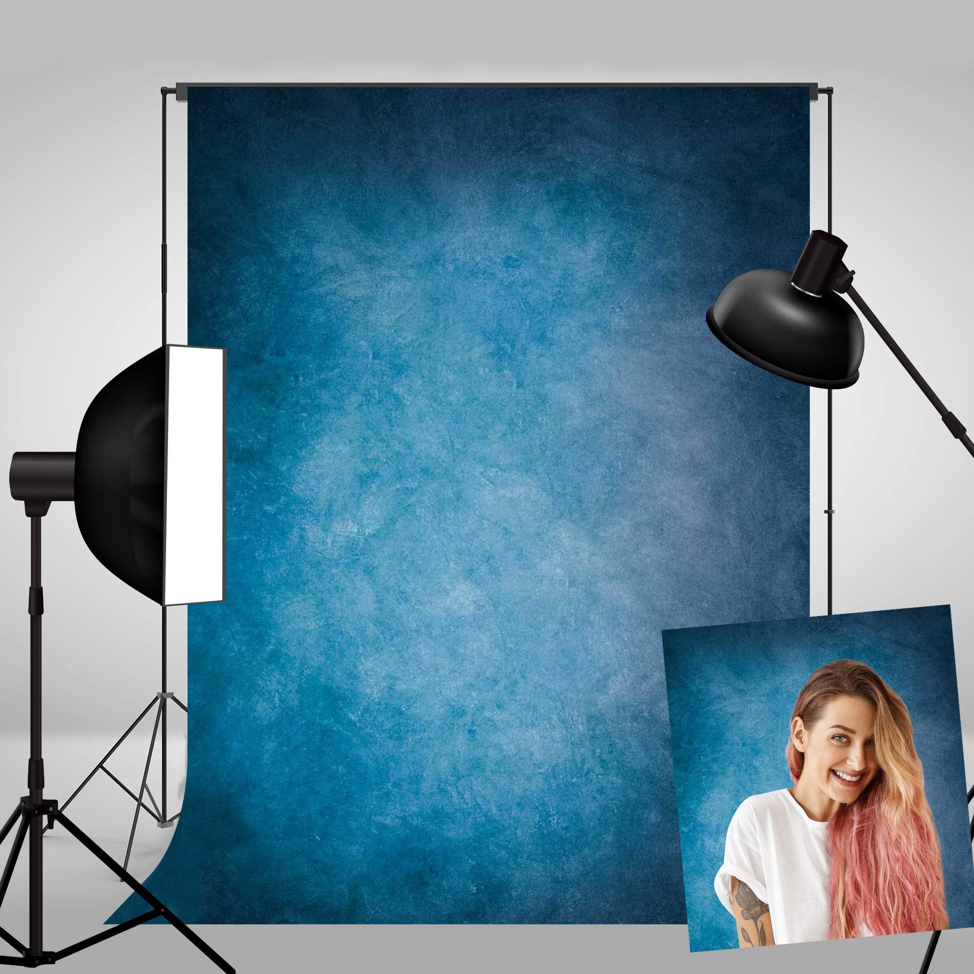 Haboke 5X7ft Soft Durable Fabric Abstract Blue Portrait Photography Backdrop Old Master Style for Photo Studio Booth Props