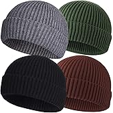 ROYBENS 4 Pack Wool Fisherman Beanies for Men, Knit Short Watch Cap Winter Warm Hats