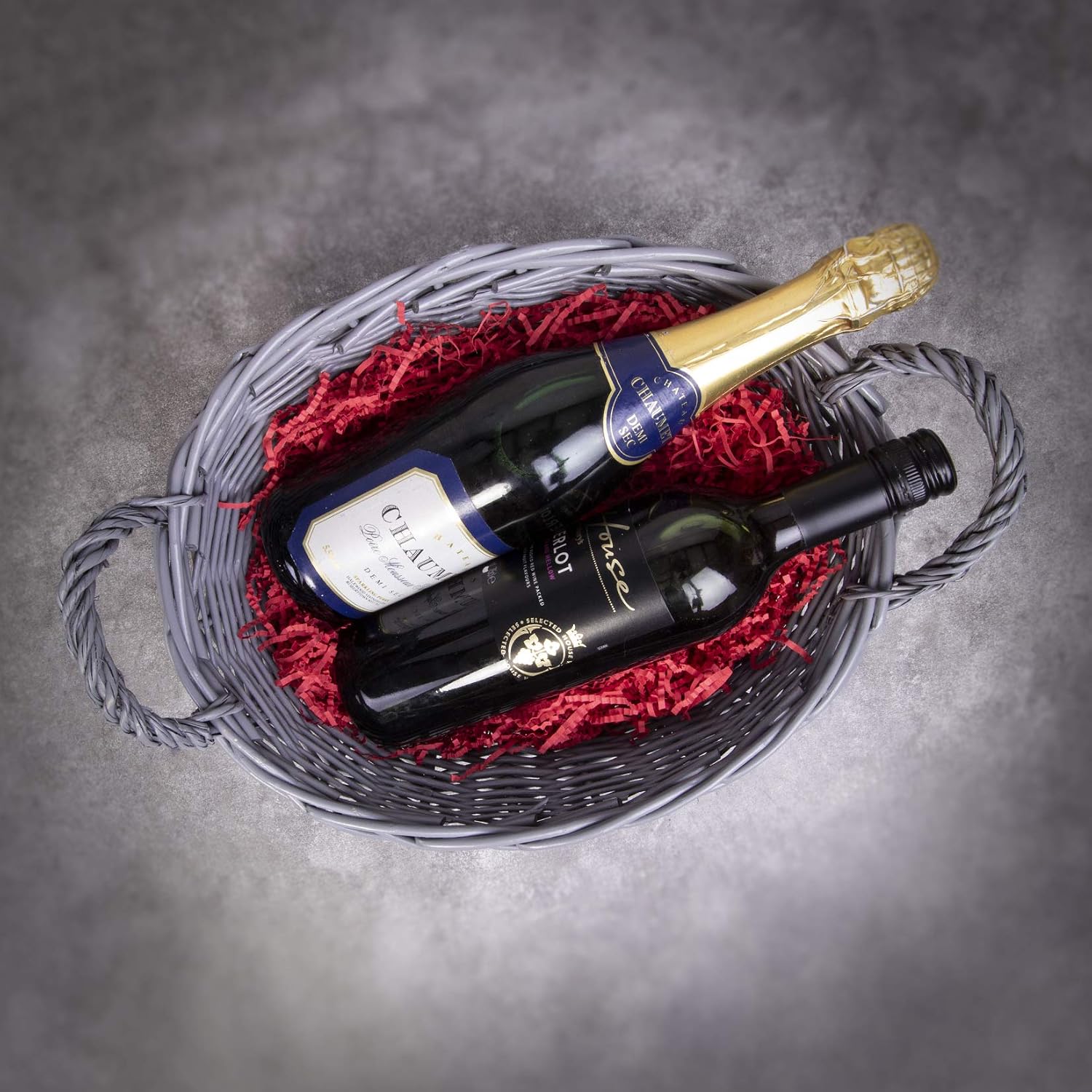 Woodluv Hand Made Oval Storage Hamper Wicker Basket With Handles - Grey, 33cm x 33cm x 13cm - Image 3