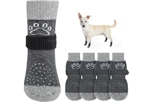 SCENEREAL Dog Socks to Prevent Licking Paws for Hot/Cold Pavement Anti Slip, Dog Shoes for Hardwood Floors, Dog Boots & Paw Protectors with Grippers for Small Medium Large Senior Dogs, Grey XS