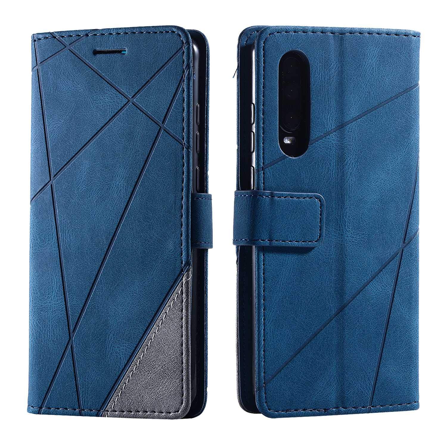 SONWO Case for Huawei P30 Case, Premium Leather Flip Wallet Case Magnetic Closure Card Slots Kickstand Phone Case for Huawei P30, Blue