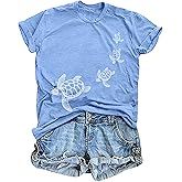 Sea Turtle Shirt for Women: Funny Animal Print Tee Ocean Life T Shirt Hawaiian Vacation Summer Tops