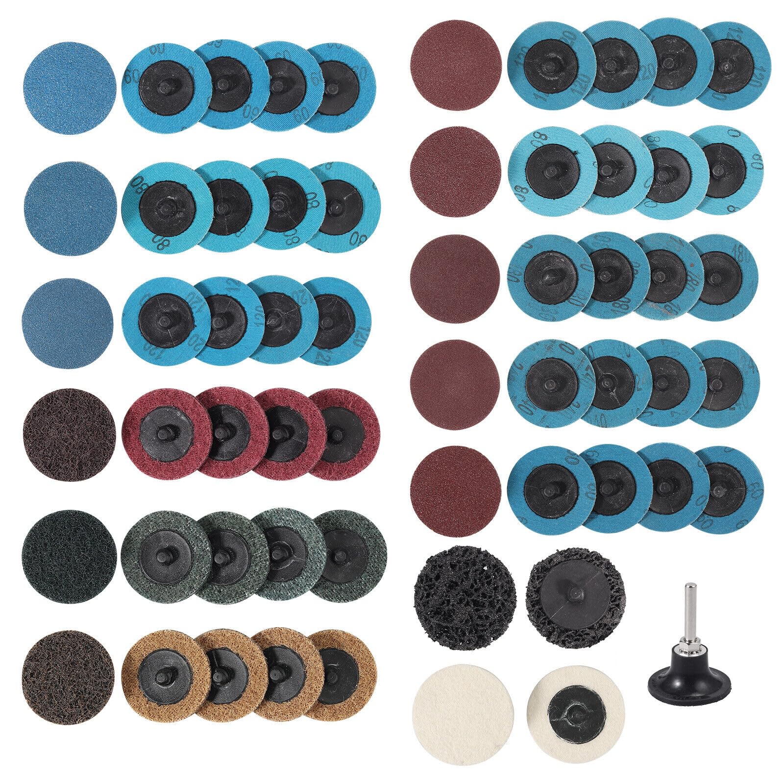 Bohaner Sanding Discs Pads 50 mm Sandpaper Set Sanding Pads Grit P60 P80 P120 P180 P240 with Holder for Polished Car Metal Wood Rod Sander Compressed Air Grinding Machine Pack of 60