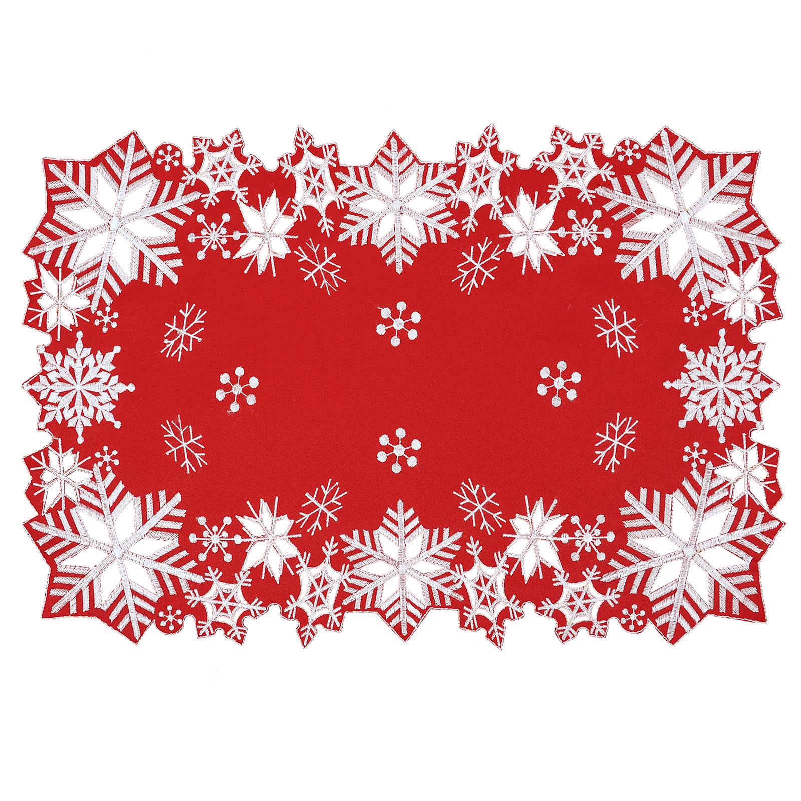 Simhomsen Embroidered Snowflakes Table Runners for Christmas Holiday and Winter (Red, 13×19 inches Set of 4)