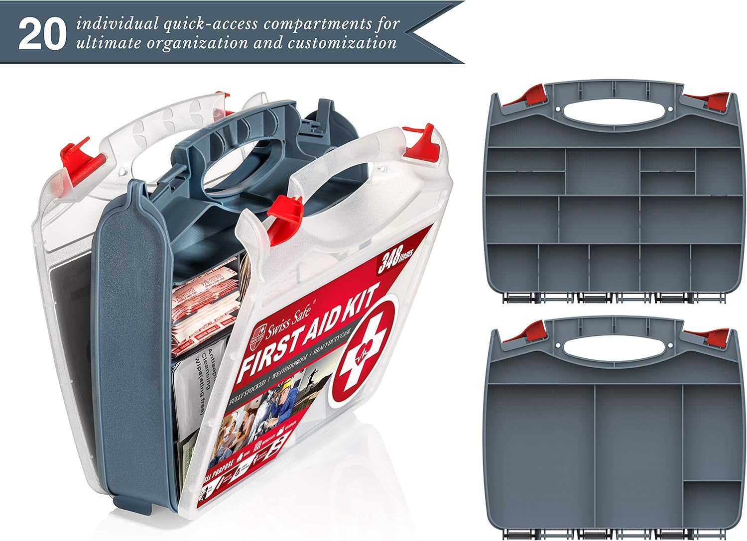 2-in-1 First Aid Kit (348-Piece) 'Double-Sided Hardcase' + Bonus 32-Piece Mini Kit: Perfect for Home & Workplace Safety [50 Person Kit]: Health & Personal Care