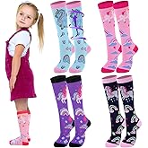 Tisancy 4 Pairs Kids Compression Socks 15-20 mmHg Knee Length Compression Stockings Travel Socks for Kids Childrens