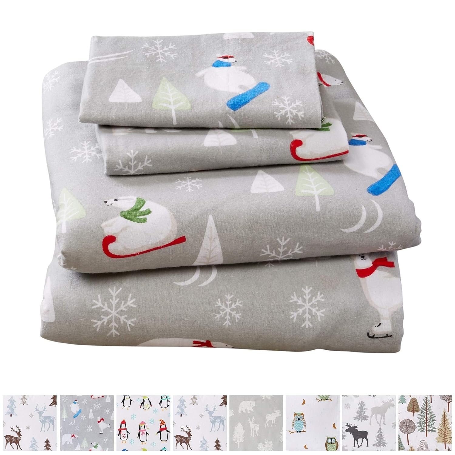 Home Fashion Designs Stratton Collection Extra Soft Printed 100% Turkish Cotton Flannel Sheet Set. Warm, Cozy, Lightweight, Luxury Winter Bed Sheets Brand. (Queen, Polar Bears)