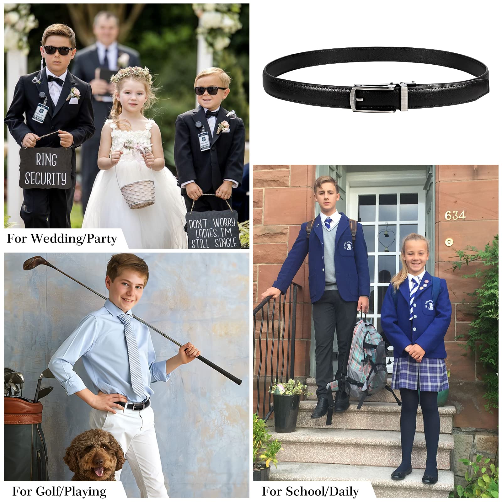 XZQTIVE Boy Ratchet Leather Belts Easy Slid Click Buckle Auto Belt For Kids School Uniform Dress Jeans