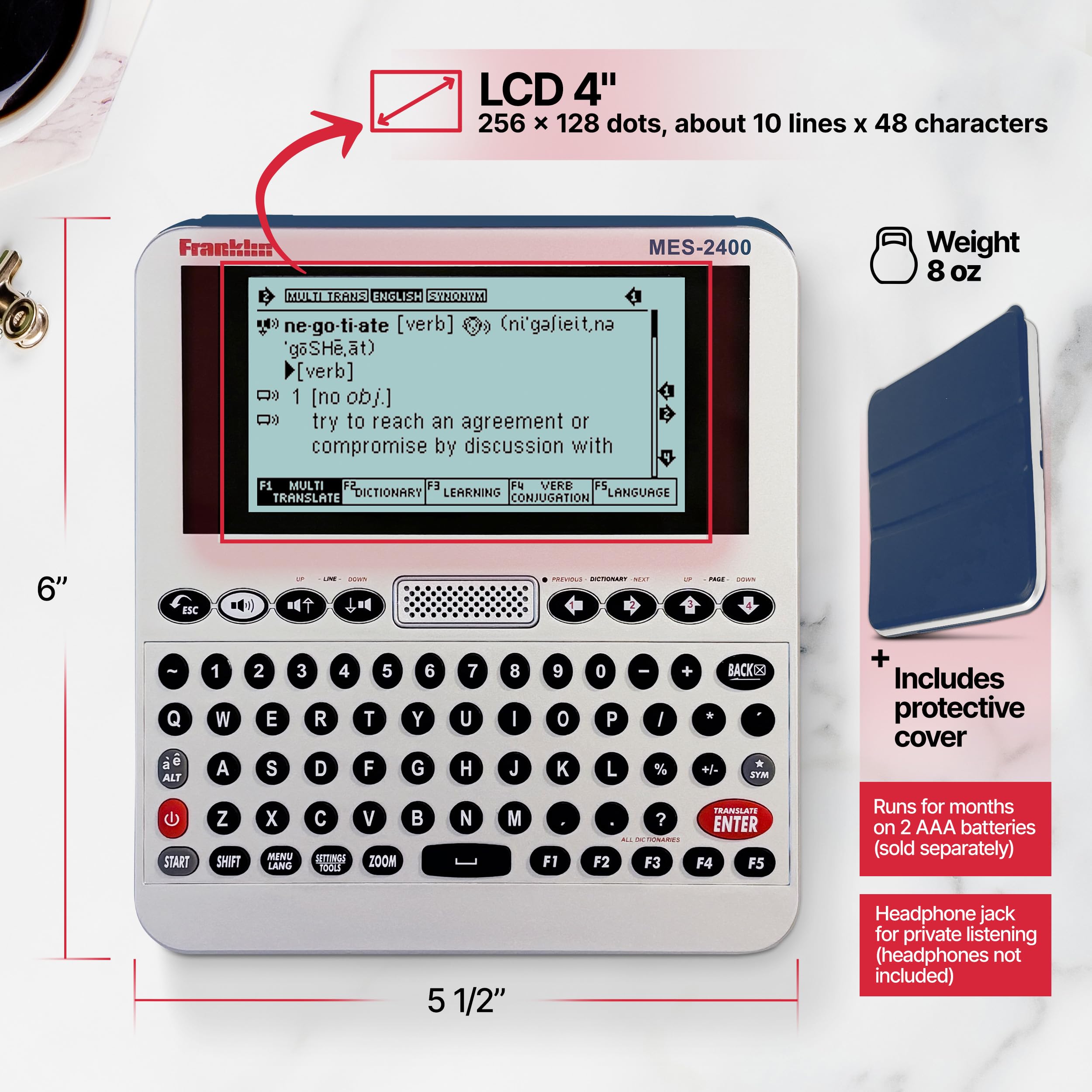 Franklin MES-2400 Digital Talking Dictionary, Multi-Language Translator, Talking Phrase Book & More