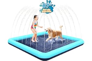 Bilibara 87'' Splash Pad for Dogs, Non-Slip Sprinkler for Kids, Square Splash Pad for Kids Ages 4-8, Splash Pads for Toddlers 1-3, Dog Sprinkler Shallow Pool, Outdoor Water Toys for Backyard, Teal