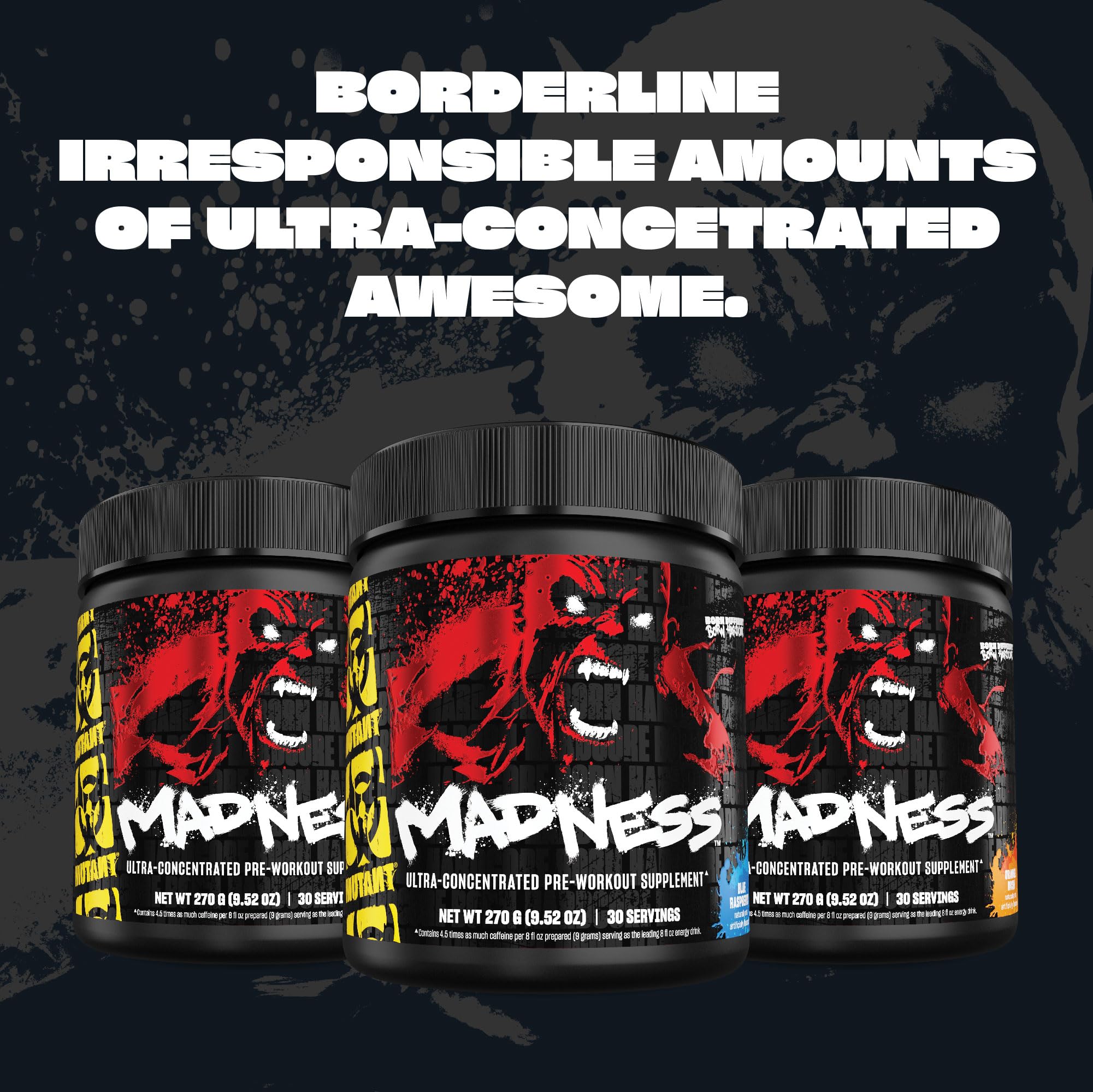 Mutant Madness | Pre Workout Powder Supplement Performance and Pump Blend Includes L-Citrulline, Beta-Alanine, Taurine, L-Tyrosine | 30 Serving | Blue Raspberry