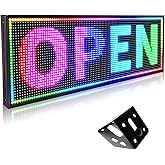 HS P10 Led Scrolling Sign Programmable ,Digital Display Outdoor, Electronic Message Board Waterproof , Open Neon Signs for Business Store Advertising Restaurant Window , High Brightness Full Color APP Control Customized Text 39''x14''