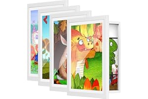 BAIJIALI White Art Frames for Kids Artwork - Front Opening Holds 150 Drawings, 3D Crafts - 4 Packs 8.5x11 with mat or 9x12 without Mat